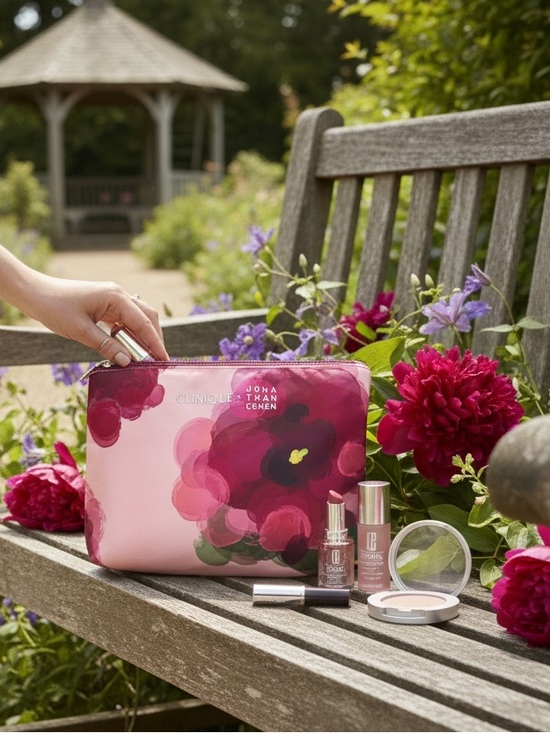 Clinique Handbags - Clinique Pink Floral Zip Cosmetic Pouch